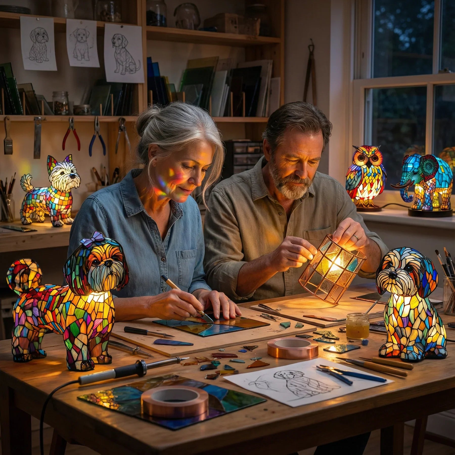 Colección lámparas vitral artesanales Glow Madrid – arte para el hogar